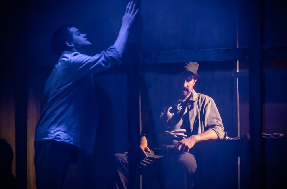 0729 Zak Ford-Williams and Tim Pritchett on stage in The Real and Imagined History of the Elephant Man. Photo by Marc Brenner.