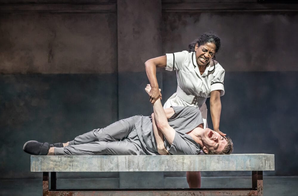 3258 Zak Ford-Williams and Nadia Nadarajah on stage in The Real and Imagined History of the Elephant Man. Photo by Marc Brenner.