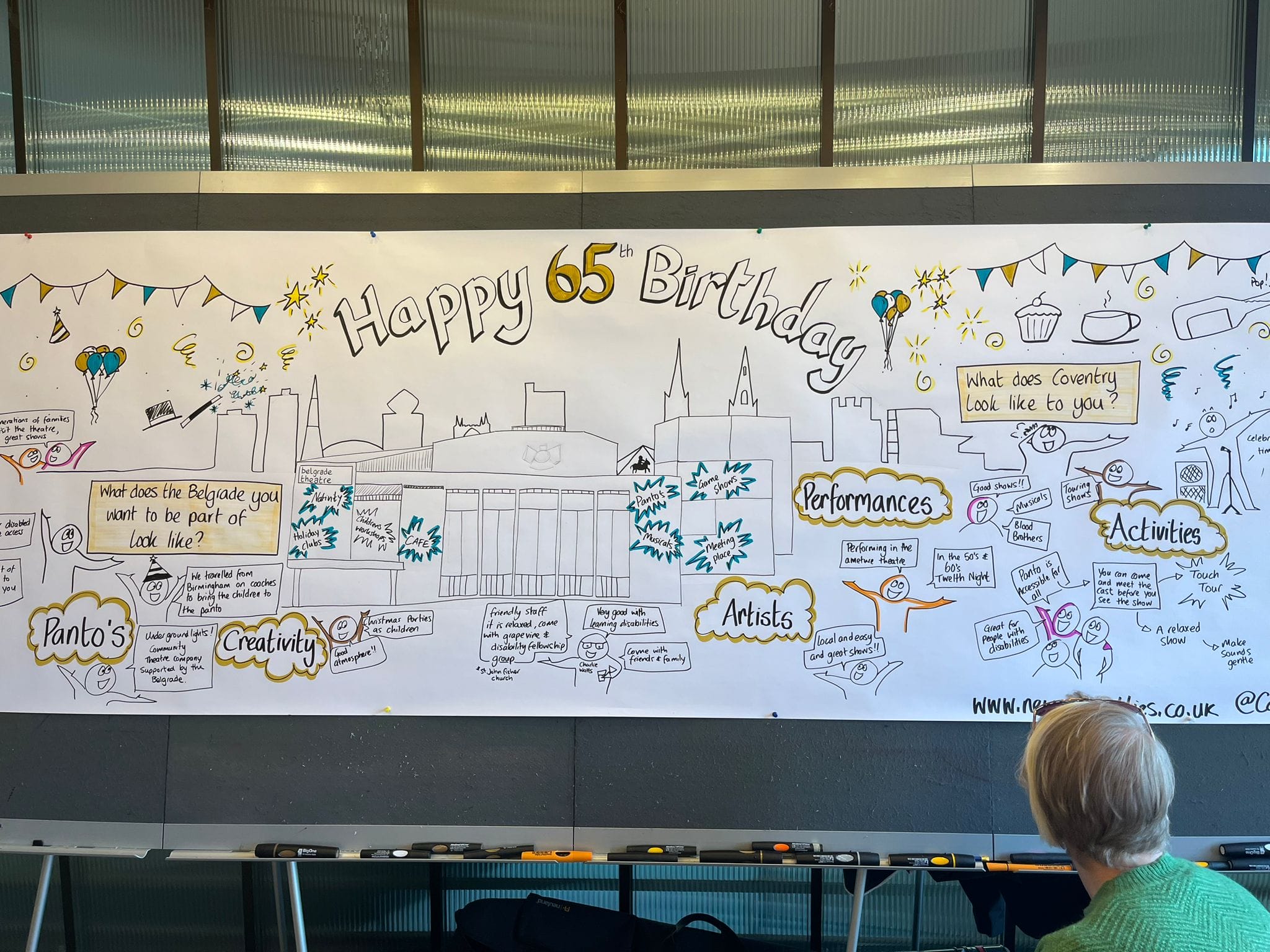 Local artist creates a tapestry of comments and theatre themes.