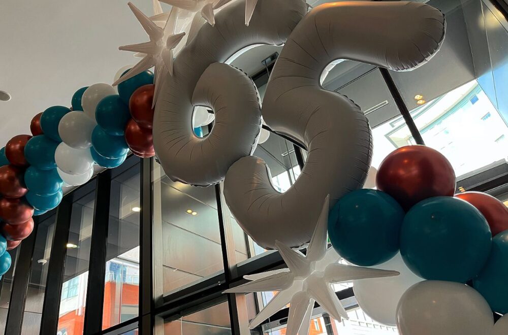 A 65th balloon arch to welcome guests.