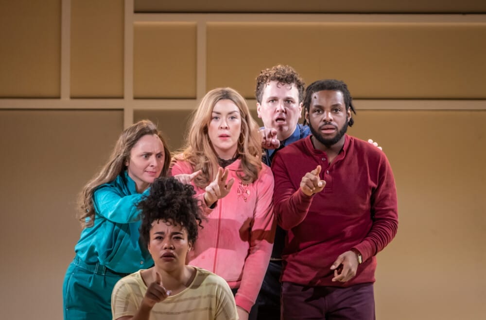 Featuring: Mary Murray, Ghaliah Conroy, Aisling O'Mara, Thommas Kane Byrne, Keiren Hamilton-Amos POOR by Katriona O'Sullivan, adapted by Sonya Kelly Directed by Róisín McBrinn at the Gate Theatre 2025 Photographer: Ste Murray