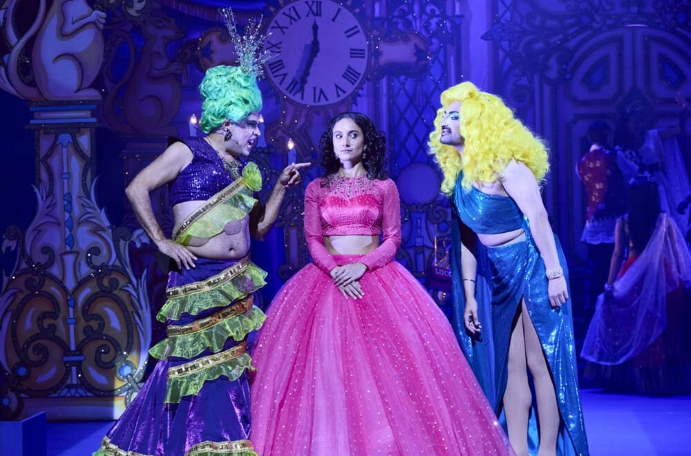 Sonya Venugopal as Surinderella; Neil Varu as Lovely and Raheem Payne as Bubbly. Cr. Rich Lakos